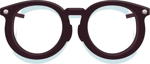 Black round eyeglasses with clear lenses and silver rivets