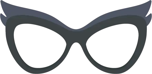 Dark blue cat-eye glasses with thick black frame, clean line art
