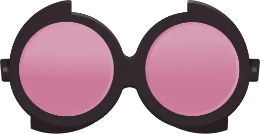 Black-framed sunglasses with solid pink lenses on white background