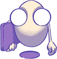 Purple egg character holding phone, large eyes, soft grain texture