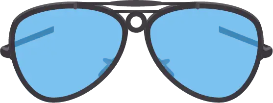 Blue-tinted aviator sunglasses with black frame, isolated on white