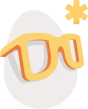 Yellow egg-shaped glasses with orange outline, star icon, and soft shadow