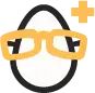 Black egg outline with yellow glasses and plus sign