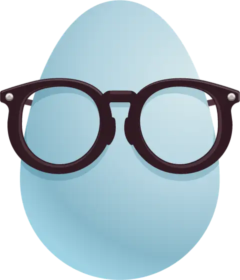 Blue egg with dark-rimmed glasses