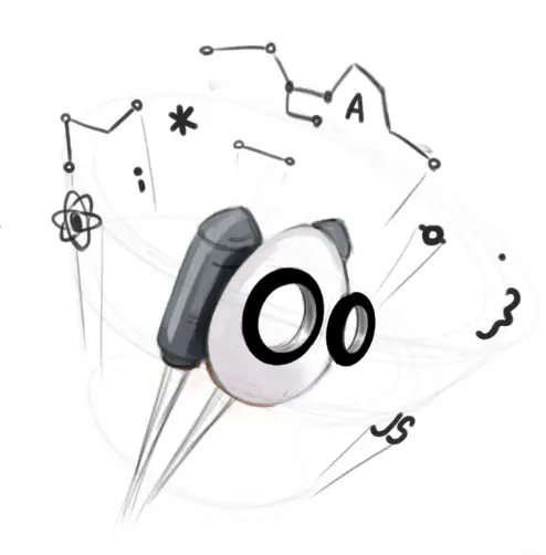 Egghead mascot with rocket booster, eyes, and technical symbols