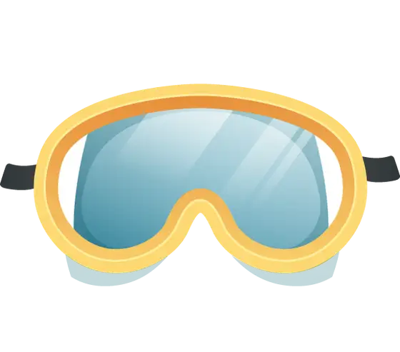 Yellow-framed goggles with blue lenses and black straps