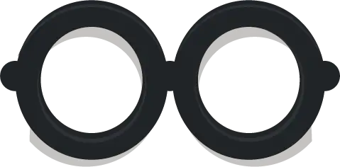 Black minimalist eyeglasses icon with two circular lenses and side pieces