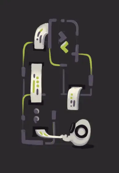 Dark-themed illustration of a code machine with interconnected pipes and paper rolls