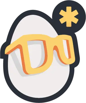 Egghead mascot wearing yellow glasses and star badge on dark outline